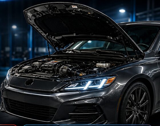 Car with bonnet open in the GSM workshop